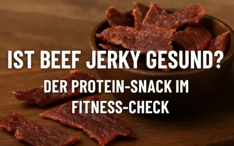 Getrocknetes Rindfleisch, auch bekannt als Beef Jerky, wird als proteinreicher Snack im Fitness-Check beleuchtet.