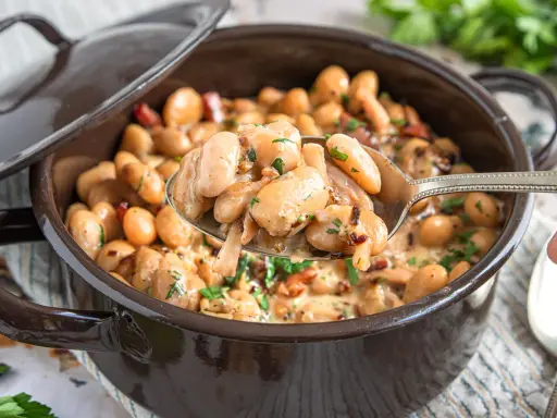 Cremige dicke Bohnen frisch aus dem Topf, ein köstliches Rezept für ein herzhaftes Gericht.