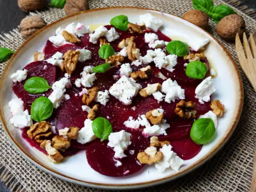 Rote Bete Salat marokkanisch mit Feta, Walnüssen und Basilikum. Ein farbenfroher Genuss!